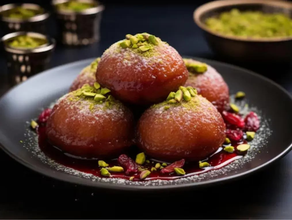Gulab Jamun stuffed with Pistachios