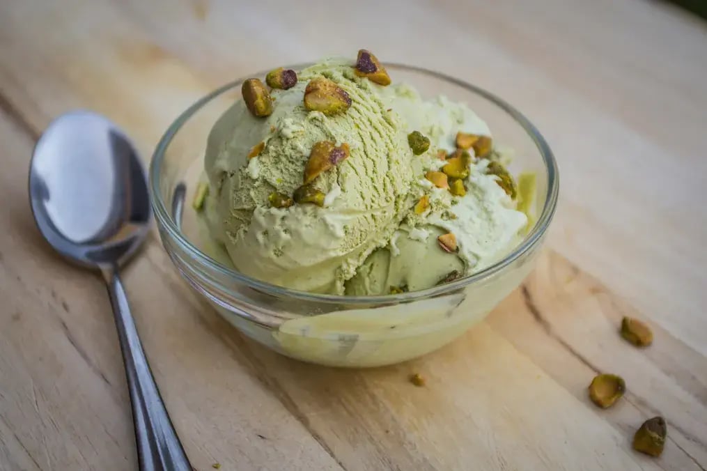 Matcha Sorbet with Cashew Garnish