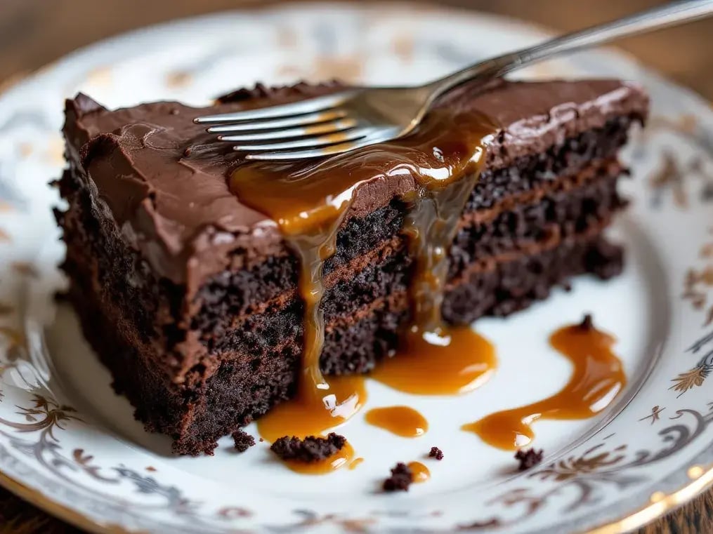 Serve Chocolate Caramel Drizzle Cake
