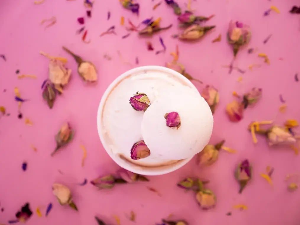 Silk Chocolate Infused Rose Gelato: A Unique Dessert Experience - Rose Petals and Almond Slivers on Top