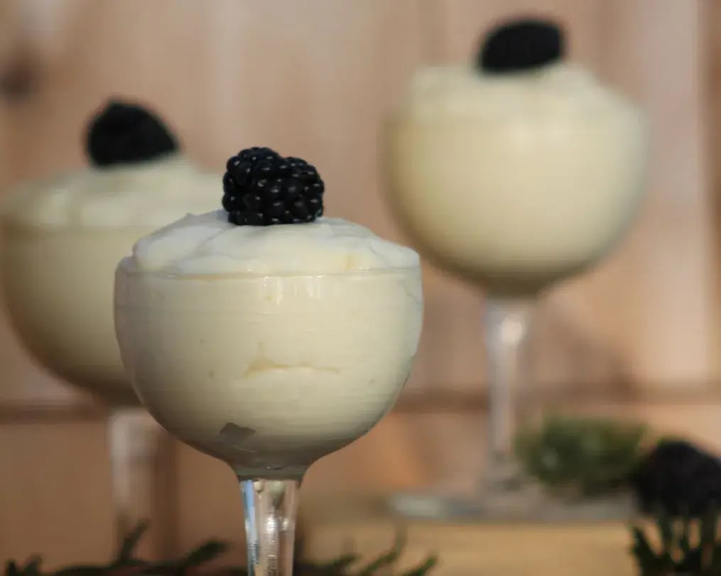 Closeup of coconut pudding goblets