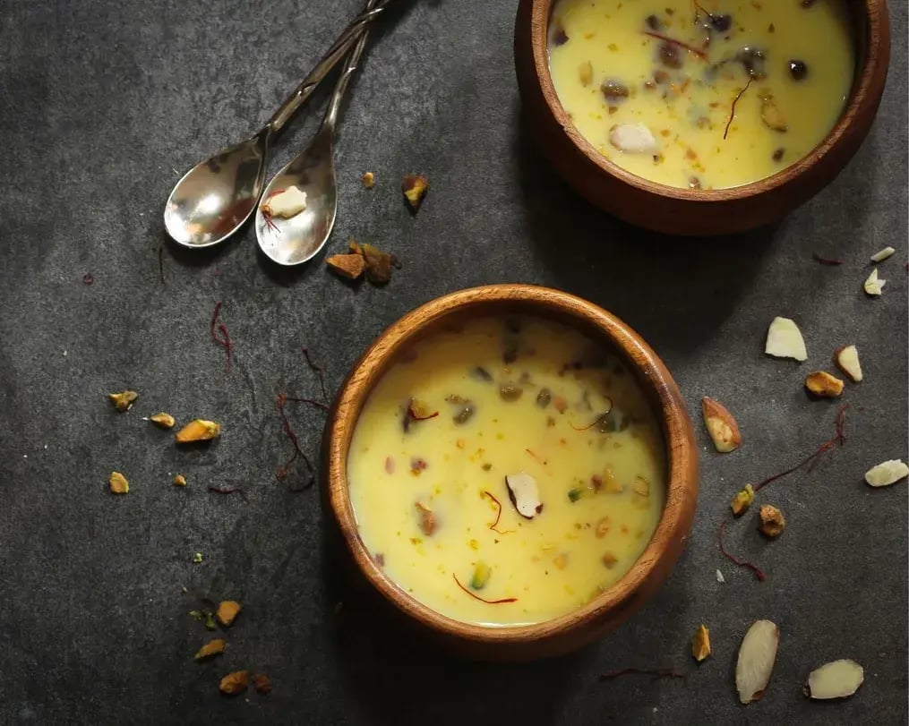mango rabri with nuts and saffron