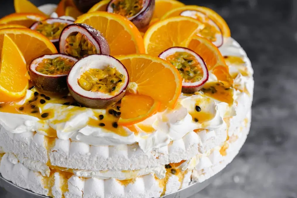 Orange Angel Food Cake with Passionfruit Glaze