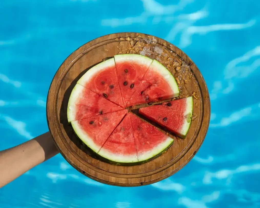 Sliced Watermelon Bark At Poolside