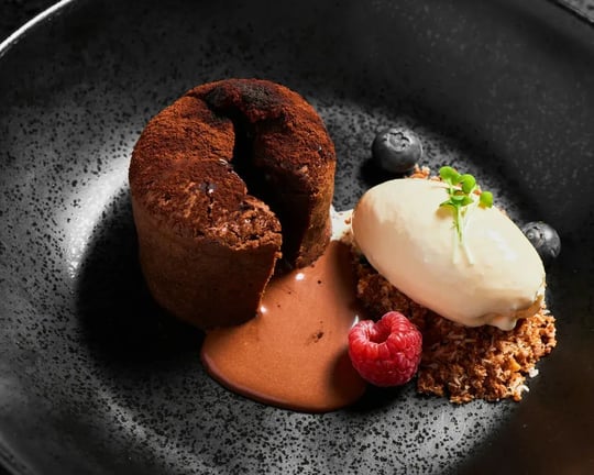 Chocolate Lava Cake Cut With Ice Cream