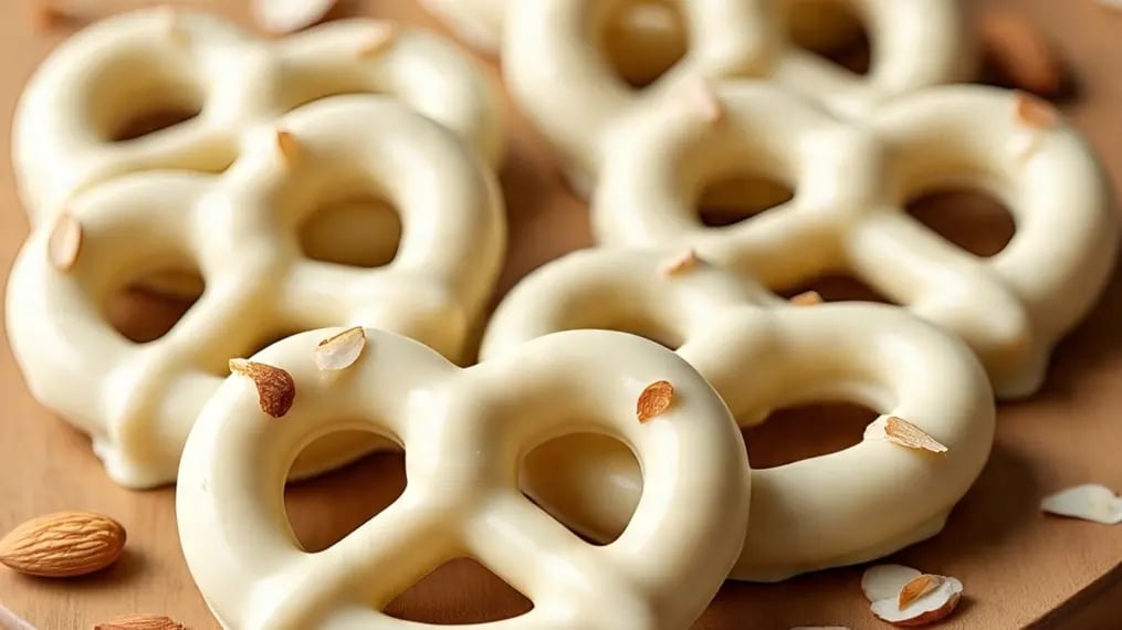 White Chocolate Pretzels With Almond Flakes