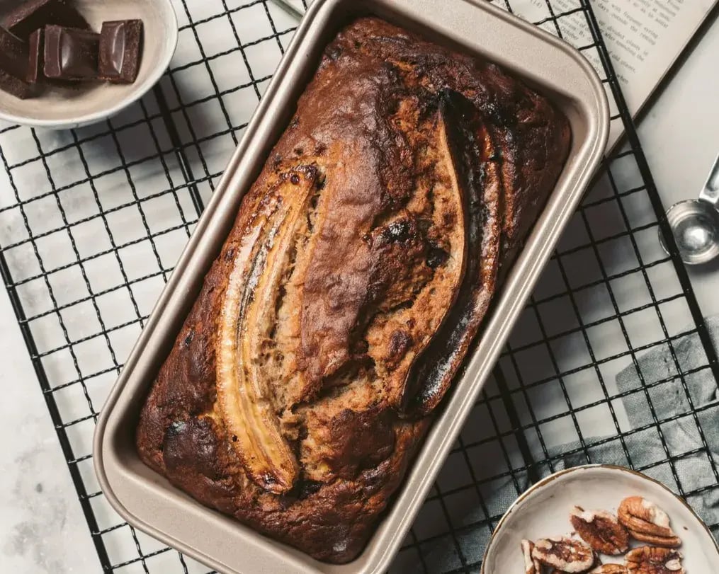Freshly baked chocolate banana bread
