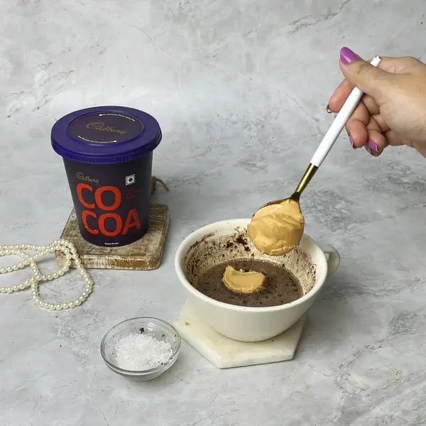 1 Minute Nutty Mug Cake - Mixing Peanut Butter Egg
