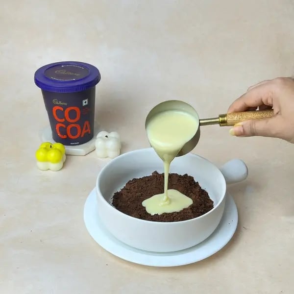 2-Ingredient Cocoa Fudge - Pouring Milk Cocoa