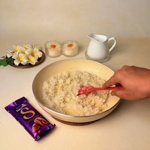 Ada Pradhaman With Cadbury Dairy Milk Silk For Onam - Sautéing Ada In Ghee