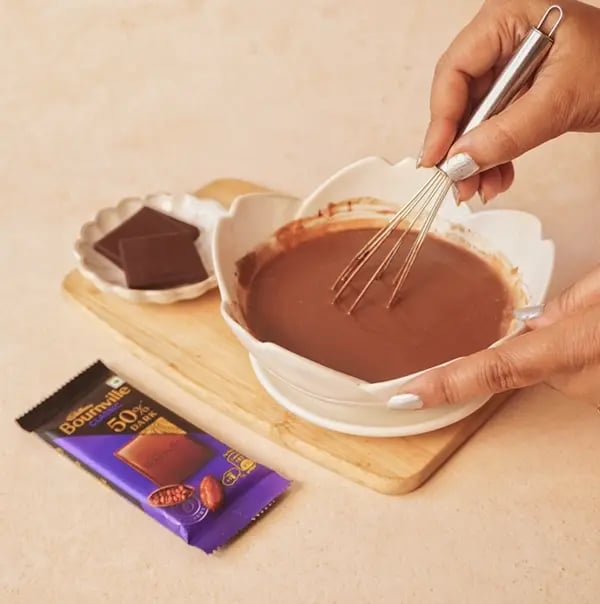 Avocado and Chocolate Bournville Tart with Nuts-Stir gently and continuously until the mixture