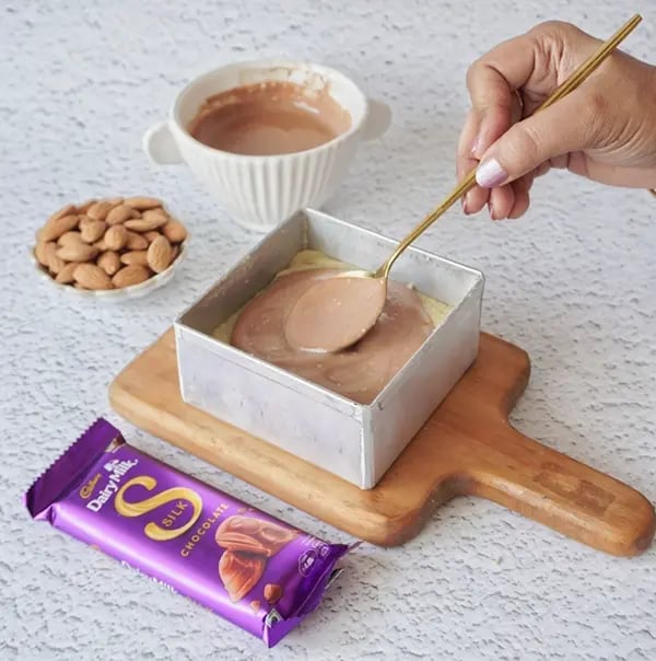 Badam Halwa with Silk Chocolate Drizzle - Drizzle the melted chocolate