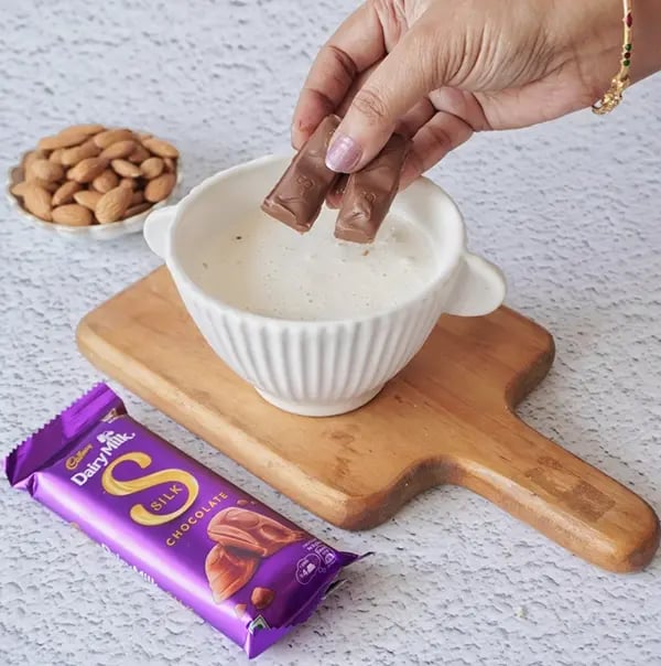 Badam Halwa with Silk Chocolate Drizzle - Take hot cream