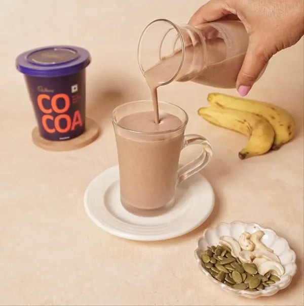 Banana and Chocolate Peanut Butter Smoothie-Once blended to a smooth consistency