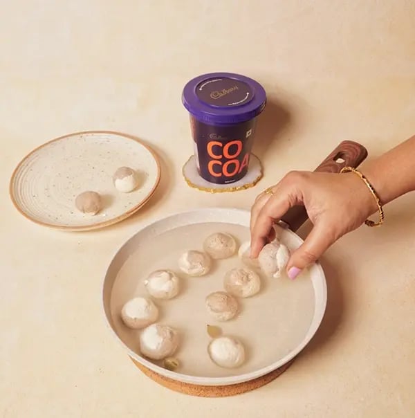 Bengali Rosogolla with Chocolate Twist-Add the prepared chhena balls