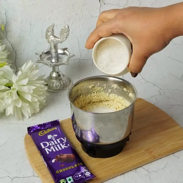 Bhai Dooj Special Dairy Milk Cashew Lotus Sweet-Now add sugar and grind it