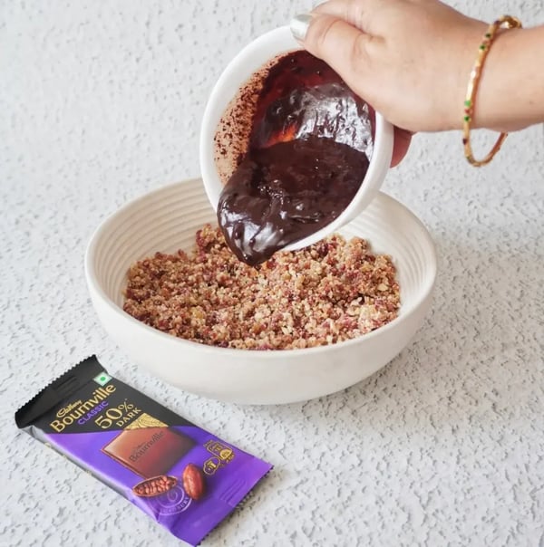 Black Chocolate Truffles with Dry Fruits & Almonds - Add the melted chocolate