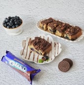 Blueberry Coffee Cake with Oreo Crumble and Almonds