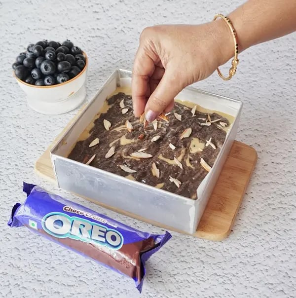 Blueberry Coffee Cake with Oreo Crumble and Almonds-Add in some more chopped almonds