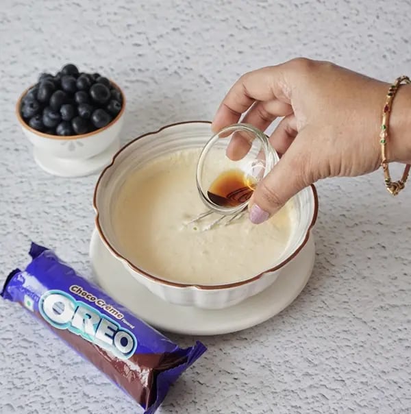 Blueberry Coffee Cake with Oreo Crumble and Almonds-In another bowl whisk milk