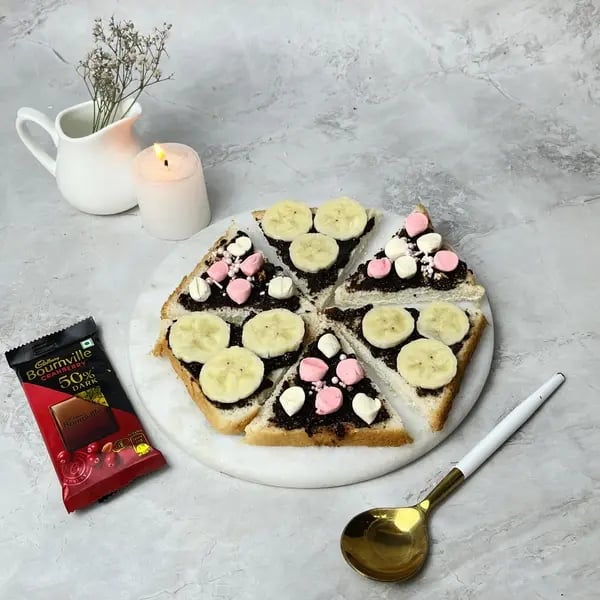 Bournville Banana Bread Pizza Dessert - Arrange Banana Slices