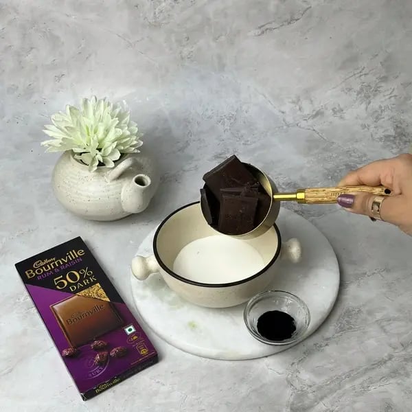 Bournville Black Velvet Cake - Mixing Ganache Ingredients
