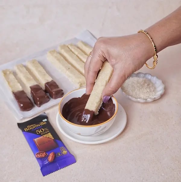 Bournville Chocolate and Coconut Candy Bar-Dip one end or half of each bar