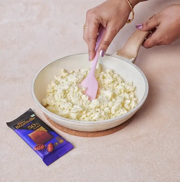 Bournville Chocolate and Khowa Barfi-In a pan over low heat