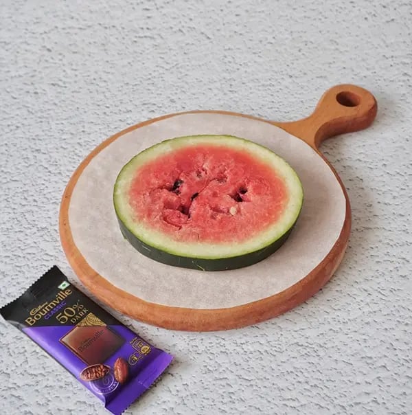 Bournville Chocolate and Watermelon Lollipops-Cut the watermelon into thick slices