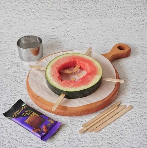 Bournville Chocolate and Watermelon Lollipops-Add icecream sticks