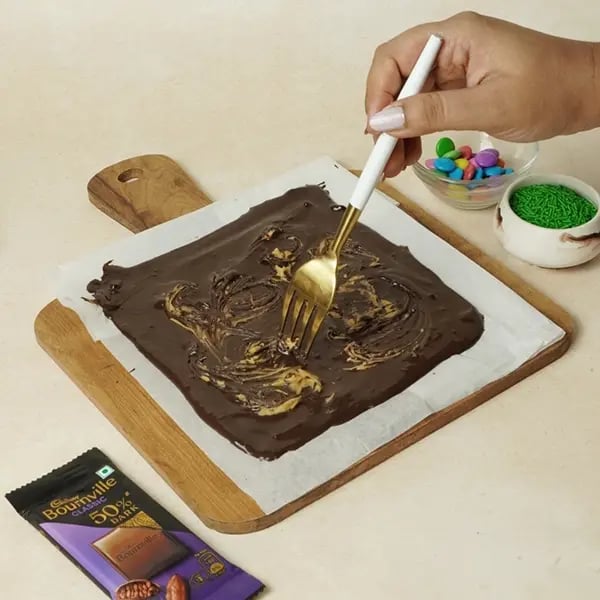 Bournville Chocolate Bark For Thanksgiving-Pour onto a parchment lined