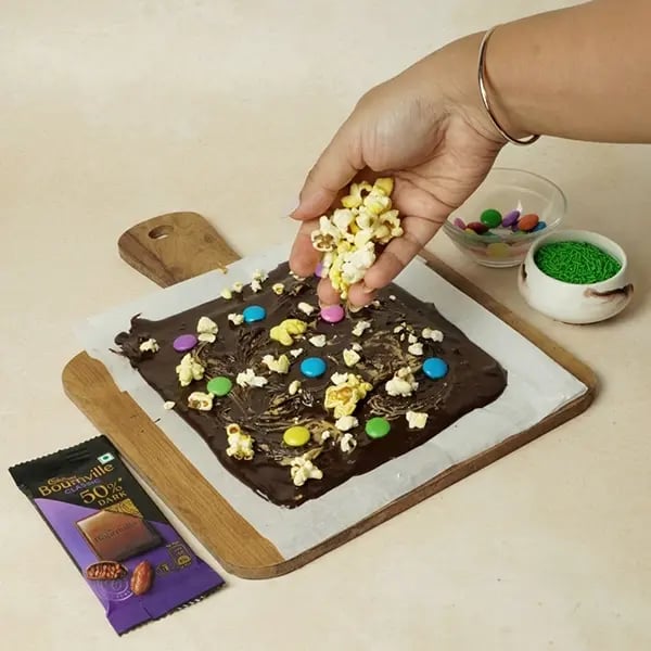 Bournville Chocolate Bark For Thanksgiving-Top with popped popcorn