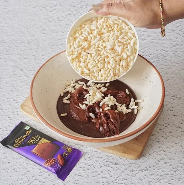 Bournville Chocolate Caramel Puffed Rice Krispie - Add the puffed rice