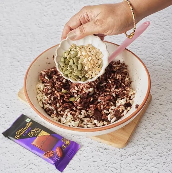 Bournville Chocolate Caramel Puffed Rice Krispie - Mix in some seeds or chopped nuts