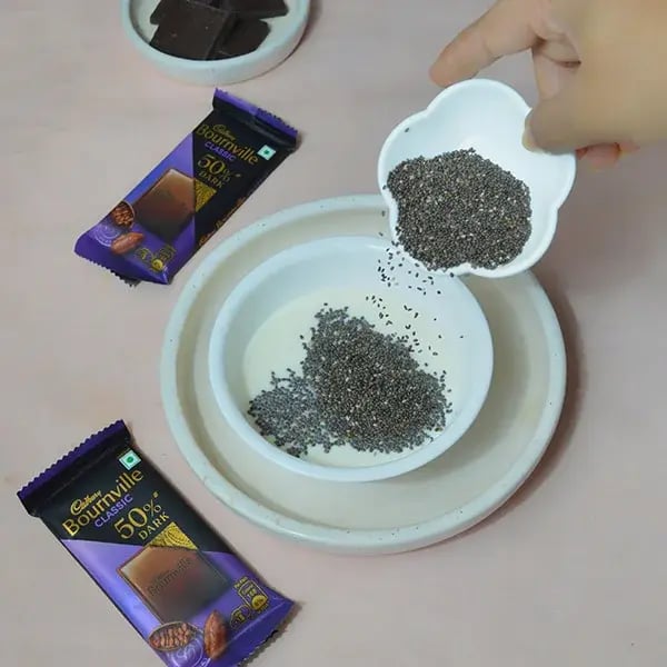 Bournville Chocolate Chia Ice Cream - Mix milk &amp; chia Seeds