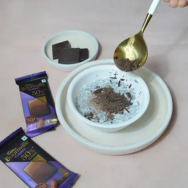 Bournville Chocolate Chia Ice Cream - Add the chopped Bournville chocolate in chia bowl