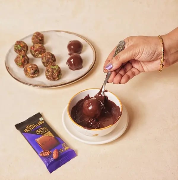 Bournville Chocolate Coated Paan Truffles-Using a fork or toothpick