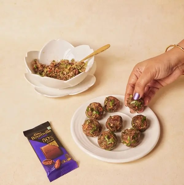 Bournville Chocolate Coated Paan Truffles-Take small portions of the mixture