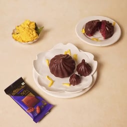 Bournville Chocolate Coated Red Velvet Giant Modak with Coconut and Nuts for Ganesh Chaturthi