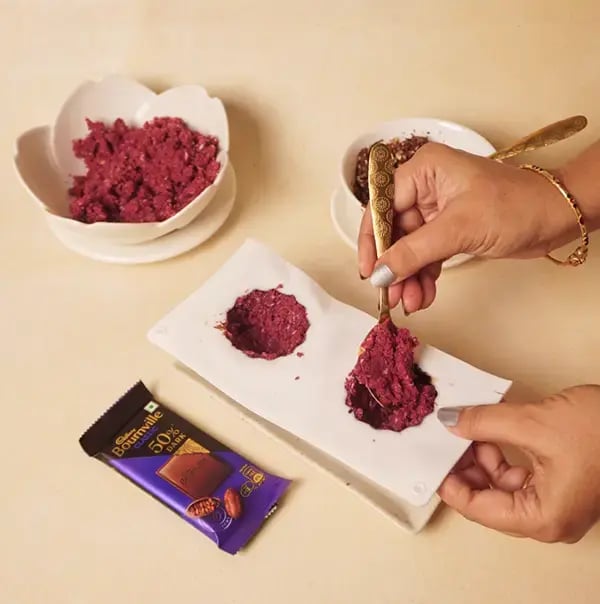 Bournville Chocolate Coated Red Velvet Giant Modak with Coconut and Nuts for Ganesh Chaturthi - Remove the chocolate-coated moulds from the refrigerator