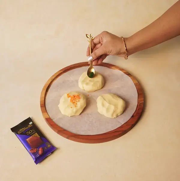 Bournville Chocolate Coated Tricolor Delight Cookies - INDEPENDENCE DAY - Divide the dough into three equal portions