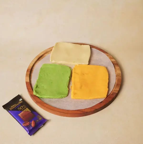 Bournville Chocolate Coated Tricolor Delight Cookies - INDEPENDENCE DAY - Roll each into a flat