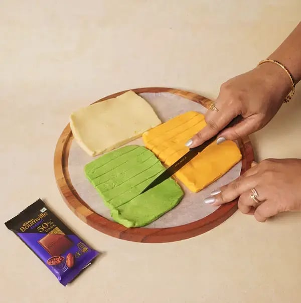 Bournville Chocolate Coated Tricolor Delight Cookies - INDEPENDENCE DAY - Cut each coloured dough