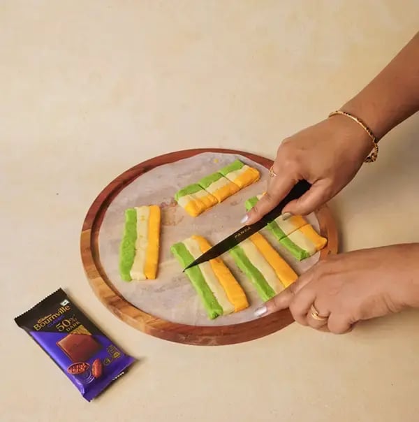 Bournville Chocolate Coated Tricolor Delight Cookies - INDEPENDENCE DAY - Use a square cookie cutter