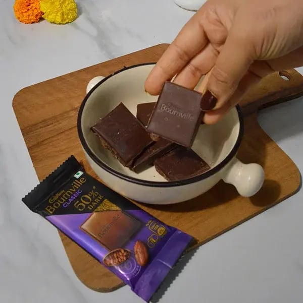 Bournville Chocolate Dipped Tutti Frutti Gujiya - Melt Cadbury Bournville chocolate