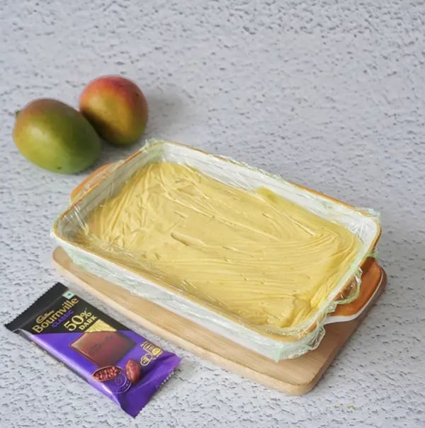 Bournville Chocolate Drizzled Mango Ice Cream-Cover with plastic wrap
