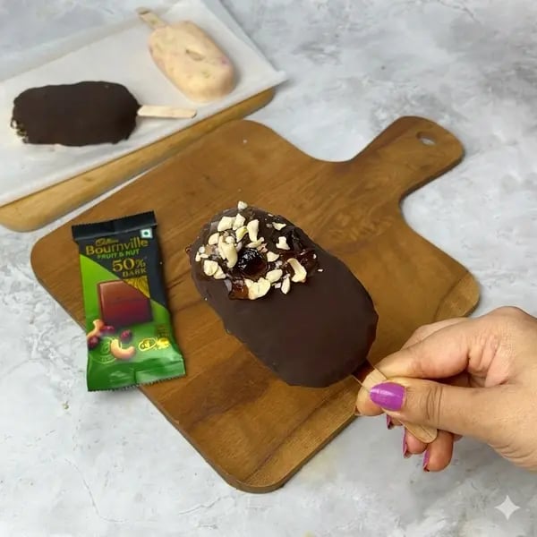Bournville Chocolate Fruit Popsicles - Sprinkling Crushed Peanuts