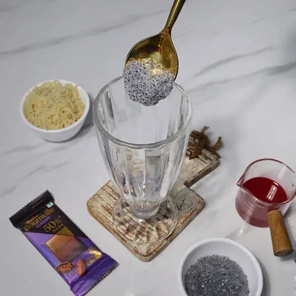 Bournville Chocolate Honey Rosy Falooda - Place two teaspoons of soaked sabja seeds