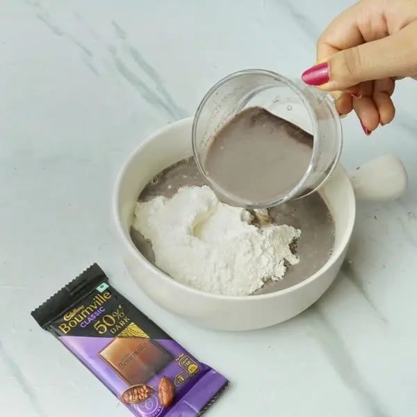 Bournville Chocolate Malpua Rabdi Bites - Chocolate milk mixture with dry ingredients