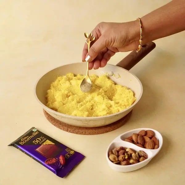 Bournville Chocolate Mango Barfi - Mixing Barfi Mixture